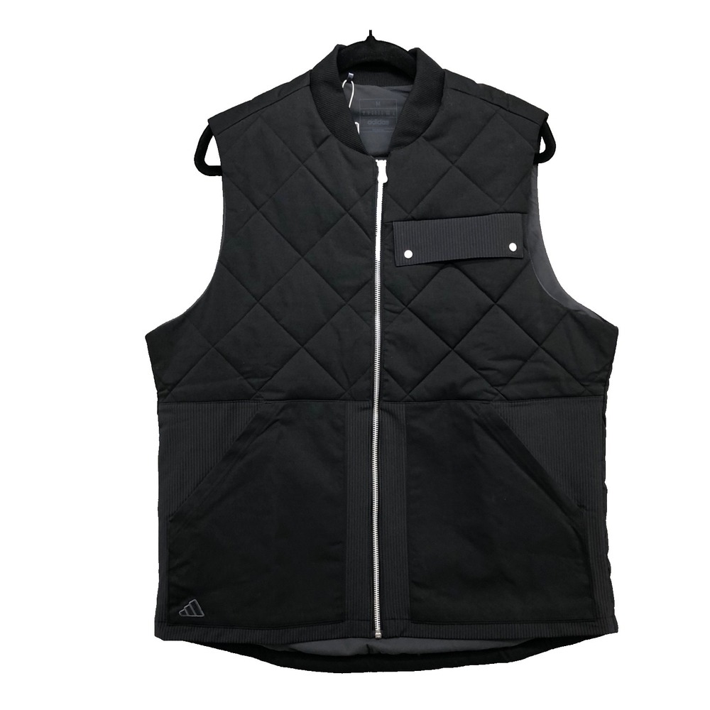 Adidas Go To Quilted Vest Mens Full Zip Black Outdoor Golf Activewear Preppy New